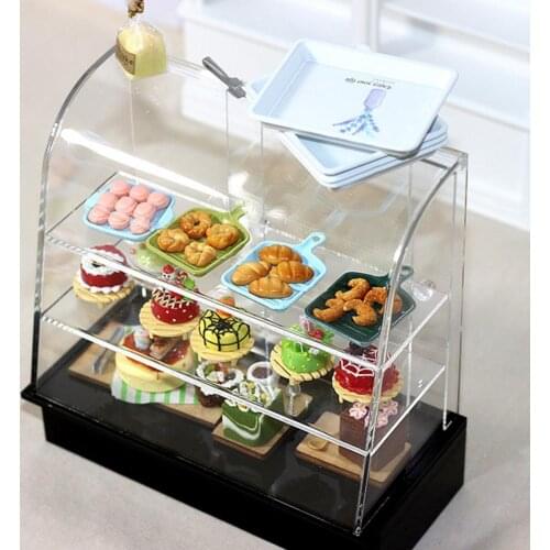 Miniature Dollhouse Toy Sliding Door Snack Cake Cabinet Model DIY Play Gift
