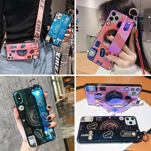 Fashion Blue Ray Camera Wristband Case For OPPO A37 A39 A57 A71 A79 A5 A8 A9x Case Strap Holder Silicon Cover For OPPO A91 Coque