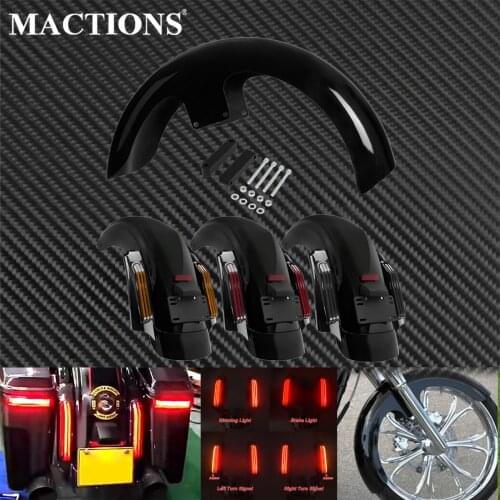 Motorcycle LED Rear Fender System W/ 21" Wrap 5.5" Front Fender Mudguard Cover Protector For Harley Touring Road King 2014-2020