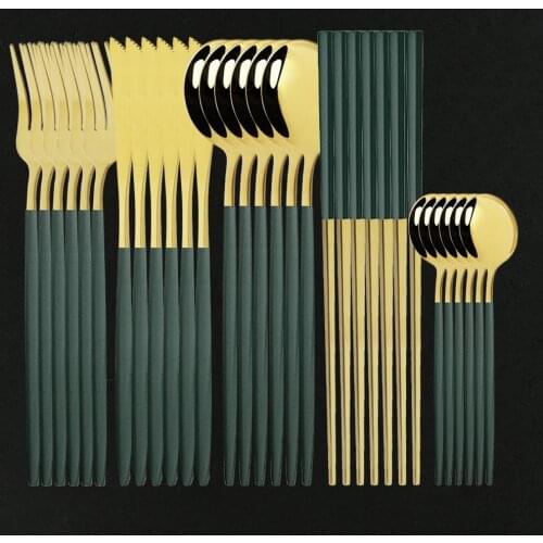 Green Gold Cutlery Set Stainless Steel Dinnerware Golden Knife Fork Spoon Chopsticks Cutlery Kitchen Tableware Set Dropshipping