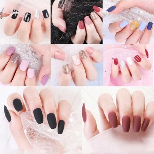 24/30PCS Press on Fake Nails With Designs Reusable Artificial Fake Nail Tips Extension Set Decorated False Nails Manicure Tools