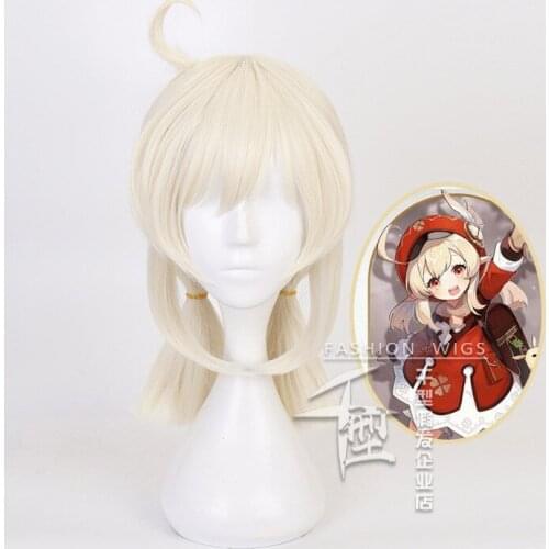 2021 New Genshin Impact Game Klee Cosplay Wig Hair Double Ponytail Anime Wig Disfraz De Halloween Para Mujer