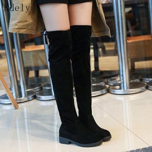 New Sexy boots Over-knee boots, womens winter boots section 2019 flat bottom with increased high-low elastic boots