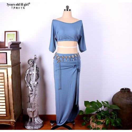 New Womens Sexy Modal Rayon Cotton Short Sleeves+Skirt 2pcs Belly Dance Practice Suit For Set Top GKK04