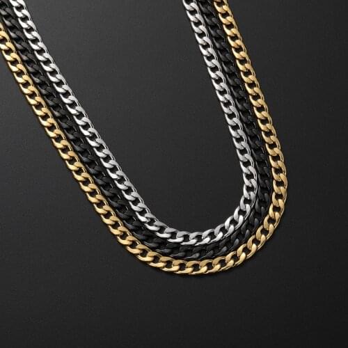 Fashion Men Chain Necklace 8MM Stainless Steel Plated Gold Black Cuban Link Necklace Fashion Hip Hop Jewelry Top Quality