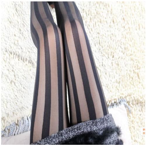 Sexy Women Sexy Women Slim Black Striped Fishnet Mock Jacquard Pantyhose Tights Stockings