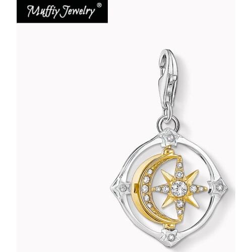 Charms Pendant Moon & Star Moveable 925 Sterling Silver Fit Bracelet & Necklace Trendy Women Jewelry Accessories Romantic Gift