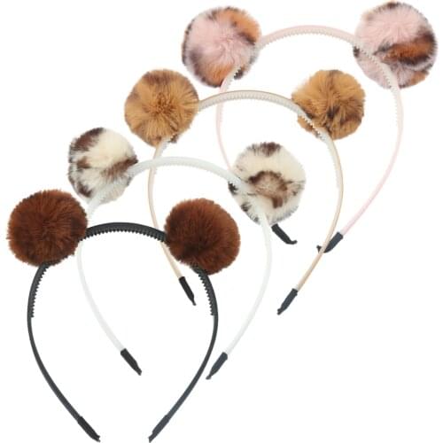 1 PC Girls Headband Hairband Bear Ear Pom Pom Bow Ball Leopard Print Design Hairbands Children Kawaii Hair Band Cat Ears Hoop