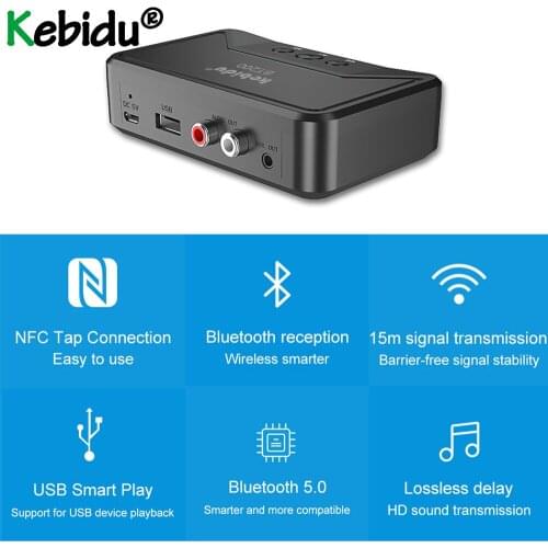 Kebidu NFC Bluetooth5.0 Receiver 3.5mmAUX RCA Jack Hifi Wireless Adapter Auto On/OFF 4.2 Car Audio Receiver For Car Home Speaker