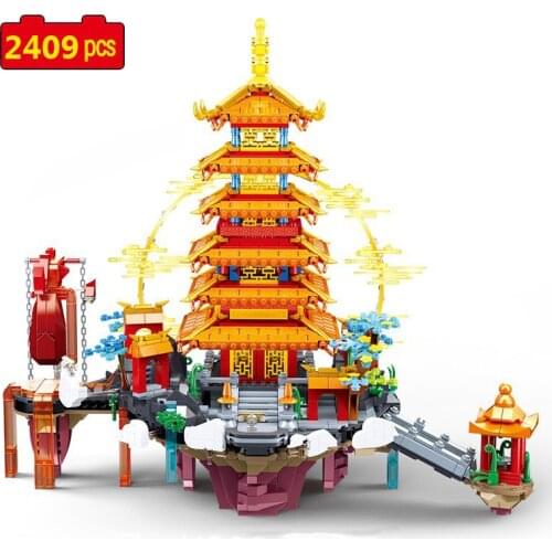 City Creator Series Oriental mythology Story "PengLaiGe" Ancient building DIY Model Bricks Toys Gifts