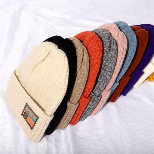 Skullies Beanies Soft-Hats Winter Hat Bonnet Women Rabbit Fur Wool Warm Female Girls Hat Warm All-Match-Hat Wool Hat Bonnet Knit