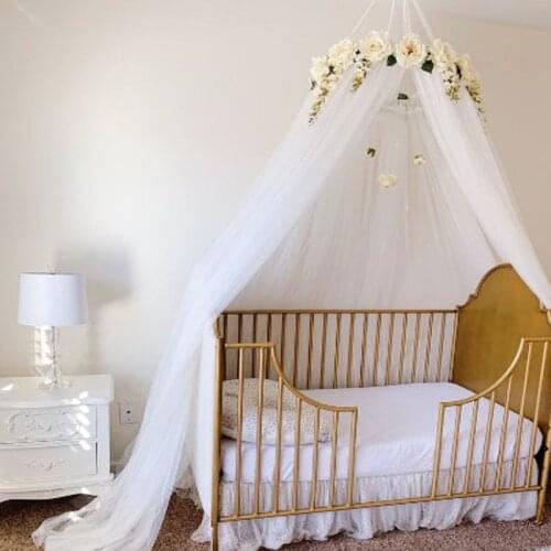 Nordic Rose Flower Top Ring Mosquito Net Lace Kids Bed Canopy Baby Crib Hanging Tent Room Wall Decor for Kids Girls Princess