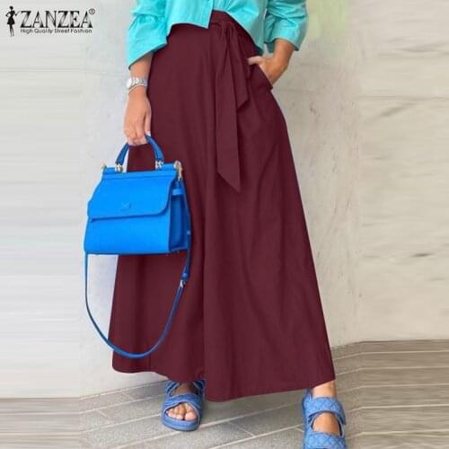 Stylish Spring Solid Maxi Skirts ZANZEA 2021 Women Lace Up Sundress High Waist Vestidos Female Robe Femme Plus Size Faldas Saia