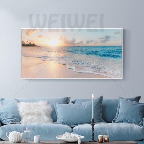 Weiwei Canvas Paintings Sunset Beach Seascape On The Wall Art Poster and Prints Nature Scenery Pictures for Bed Room Wall Decor