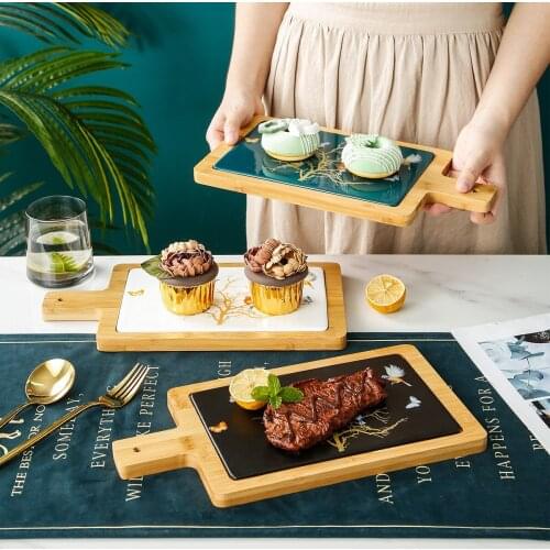 Western plate Ceramic rectangular steak plate hand mat bread plate pizza plate bamboo pad dinner plates