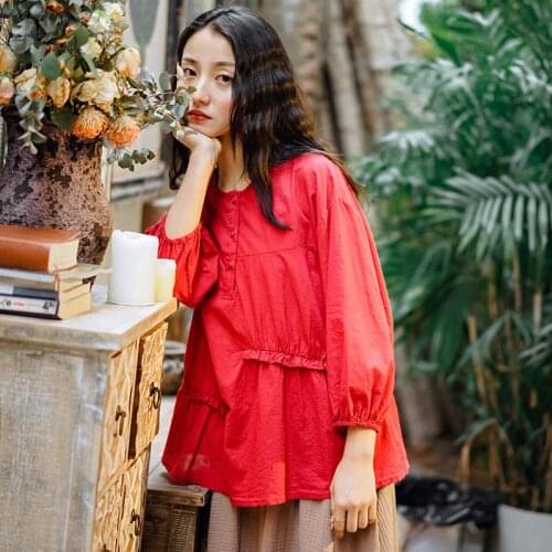 Women Loose Solid Color Wrinkle Bamboo Cotton T-shirt Tops Ladies Vintage Plus Size Shirt Female Tees Shirt 2020 Spring Summer