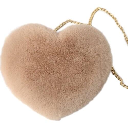 Womens Heart Shaped Faux Fur Crossbody Wallet Purse Chain Shoulder Bag LX9F