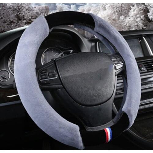 Winter Plush Car Steering Wheel Cover Warm Auto Fur Steering-Wheel Cover Cases Black White Universal Size 15 Inch Steering Cover