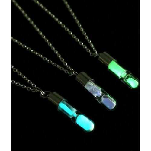 1pcs Glow In The Dark Hour Glass Sand Hourglass Luminous Pendant Charm Necklace Gifts