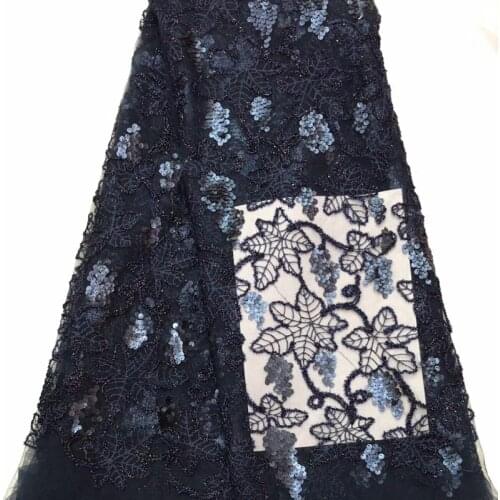 1Y/Lot African Leaf Pattern Lace Embroidery Mesh Sewing Sequins Fabric For Dress Skirt Wedding Decoration