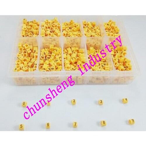 1000pcs/box EC-0 0.5mm2 10 different number 0-9 cable marker yellow color set