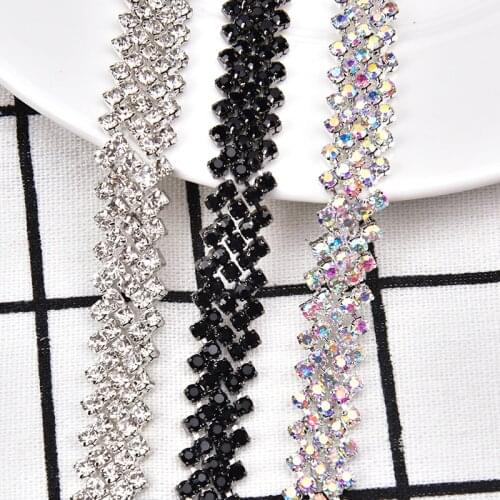 15Mm Wide Crystal Clear Glass Rhinestone Chain Stone Claw Diamond Trim Silver Base Diy Dress Belt Applique Sew On Garment Collar