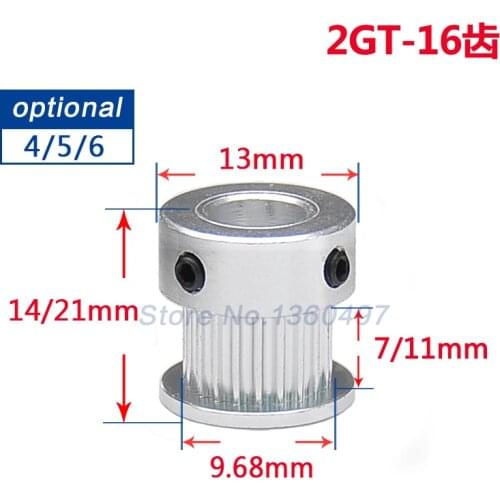 2GT 16Teeth Timing Pulley Aluminum 3D Printer Parts 2GT teeth Bore Width 7/11mm Synchronous Wheel Gear