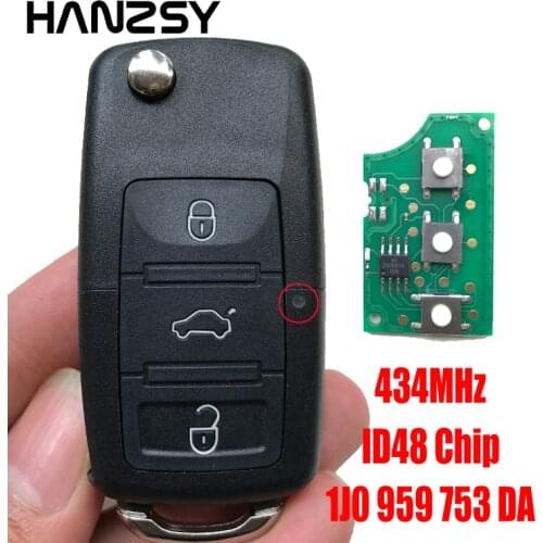 3 Button Remote Key for VW SKODA Seat PASSAT Polo 1J0959753DA/1J0 959 753 DA 434MHz ID48Chip Car Flip Folding Control key