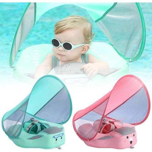 46*47cm Baby Pool Float Inflatable Baby Float with Sun Visor Detachable Baby Swim Ring Pool Seat for Infants 3 Months-24 Months