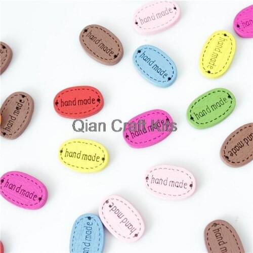500pcs 19mm Painted "handmade " signature Wood wooden Buttons tags Assorted Colors mix color