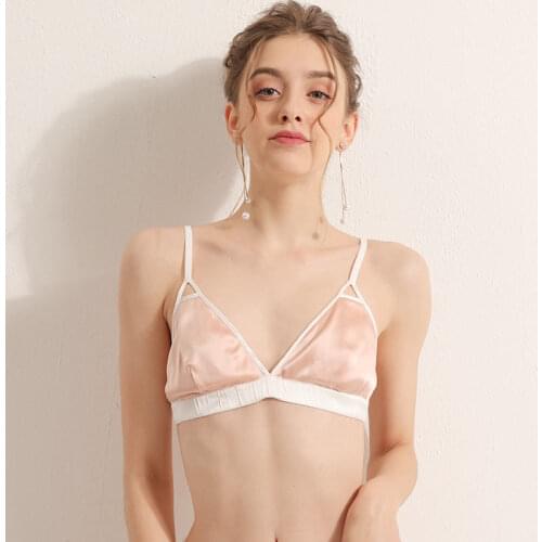 Silk Bra for Flat Chest Non-empty Cup Ultra-thin French Triangular Cup Mulberry Silk Underwear Wire Free Pink Bra