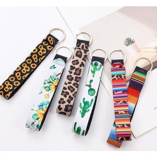 Flower Pattern Cloth Band Keychain Key Chain Lanyard For Women Phone Case Wallet Long Ribbon For Bag Charms Car Key Ring