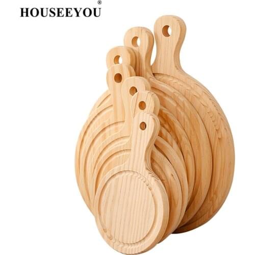 HOUSEEYOU Wooden Pizza Pan Board Round with Handle Pizza Serving Tray Cutting Chopping Board Platter Pancake Pie Cake Bake Tools