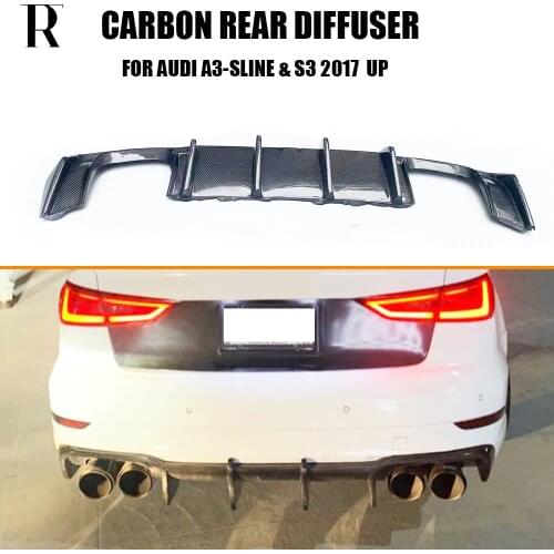 S3 K Style Carbon Fiber Rear Bumper Diffuser for Audi A3 Sline & S3 Bumper Sedan 4 DR 2017 2018 2019