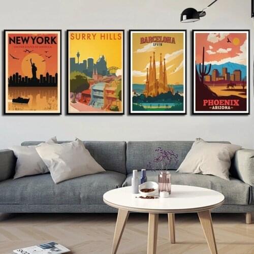 Home Decor Nordic Painting Vintage Pictures Travel Cities Poster New York Netherlands Amsterdam London Landscape Art Wall