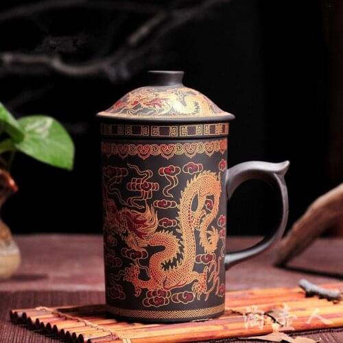 420ml Purple Clay Dragon Tea Cup Classical Kung Fu Tea Ceramic Mug With Filter/Infuser For Coffee & Tea Sets