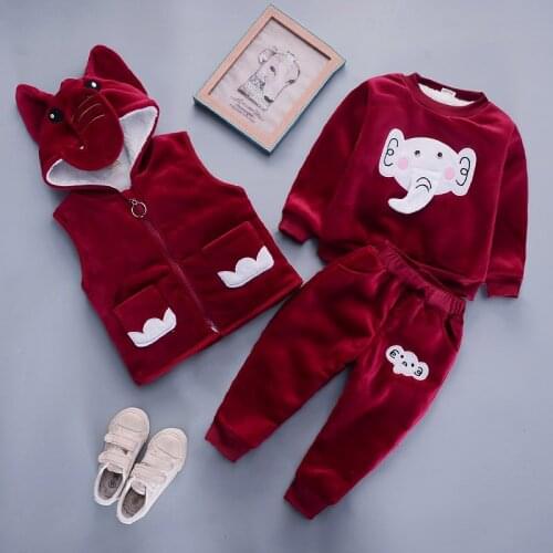 Baby Kids Winter Clothing Set Cute Cat Newborn Thick Warm Cotton-Padded Clothes For Boys Girls Hooded Vest+Tops+Pants 3PCS/SET