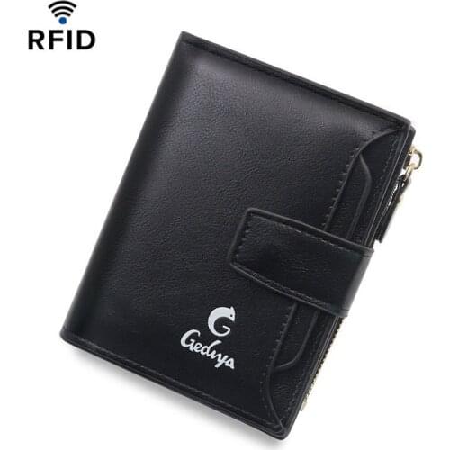 Hot Sale Mens Short Wallet Mini RFID Anti-theft Brush Buckle Zipper Coin Purse Large Capacity Card Holder Case Small Wallet