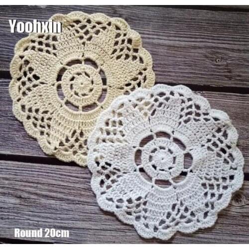 20CM Round Vintage Cotton Crochet Lace Doilies Napkin Tea Cup Mug Coffee Coaster Dining Talbe Mat Placemat Wedding Kitchen Pad