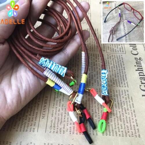 Hot 100% Real Leather strip Sunglasses Strap Flat/Round Colorful Waxed string Necklace Handmade Anti-slip Chain free shipping
