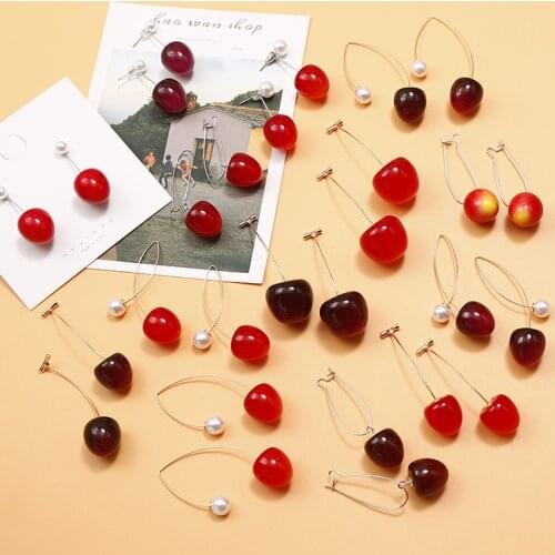 Meetvii New Japan Korean Cherry Fruit Shaped Drop Earrings For Women Sweet Girls Cute Brincos Line Pendientes Jewelry Gifts