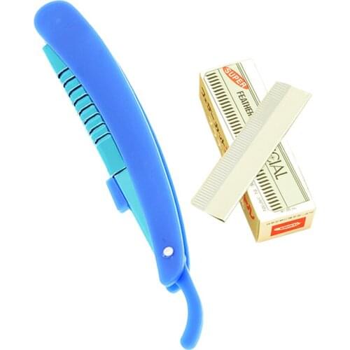 Meisha 1PCS Mens Straight Razor with 10pcs Blades Folding Shaving Knife Scraping Eyebrow Knife Sharp Razors for Barbers HC0010