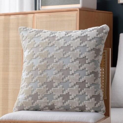 Houndstooth Chenille Flocking Pillow Cover European Beige Home Decorative Cushion Cover 40x40cm Living Room Sofa Pillow Case