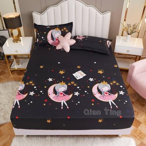 New On Product)1pcs 100%Polyester Printed Fitted Sheet Mattress Cover Four Corners With Elastic Band Bed Sheet(no pillowcases)