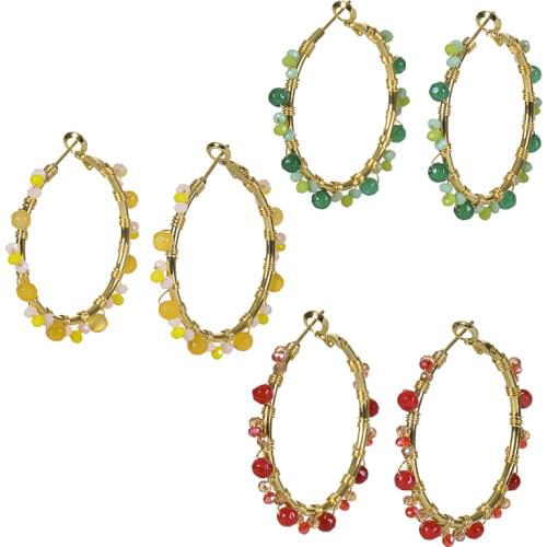 Electroplated real gold stone crystal, hand twisted gold wire, nine word C-shaped circle, womens Snap Ring Earring manufacturer