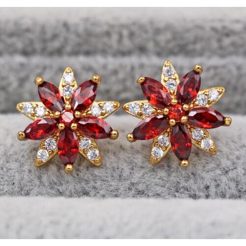 New Stud Earrings for Womens Gold plated red Earrings waterdrop Zircon Trendy Jewelry for Party Wedding Anniversary Gift