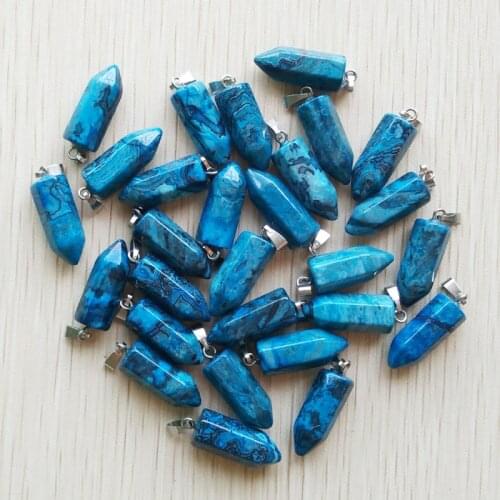 Wholesale 50pcs/lot 2018 fashion good quality blue onyx hexagonal pillar charms pendants fit necklace making free shipping