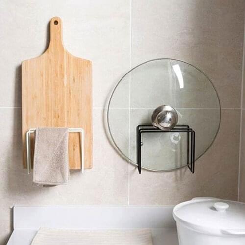 Punch-free Wall Mount Pot Lid Holder Durable Iron Cutting Board Rack Kitchen Organizer Hanging Board Shelf Household