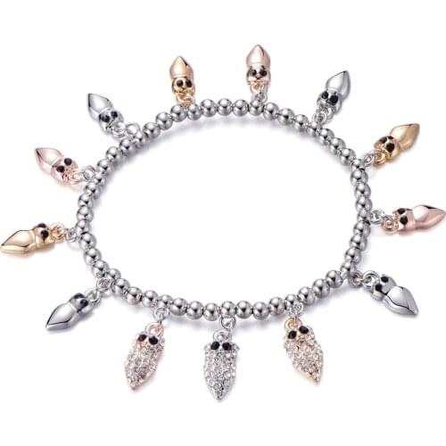 Mix Color Cute Owl Crystal Charms Bracelet & Bangles For Women Elastic Chain Beaded Bracelet New Fashion Jewelry Gifts Wholesale