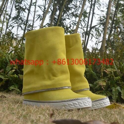 Real photos Lemon yellow woman inner wedge boots comfortable woman winter chain side Lemon yellow boots